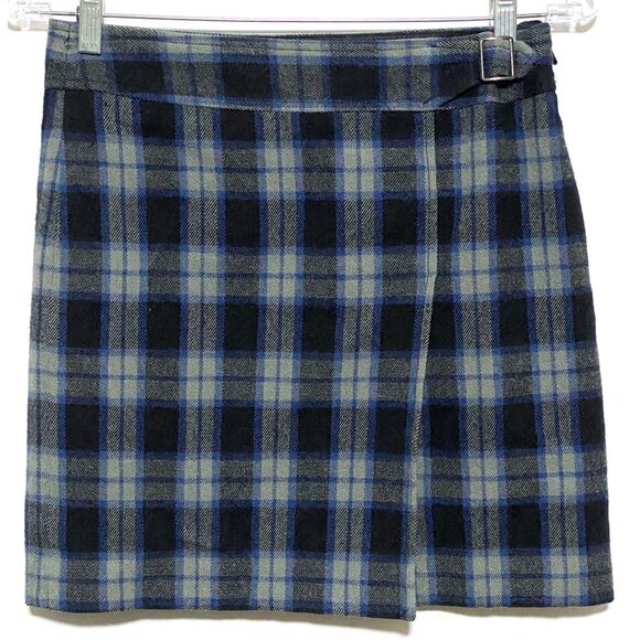 LOFT Dresses & Skirts - Loft Plaid Faux Wrap Mini Skirt 0P Preppy School Girl Dark Academia Grunge Y2K